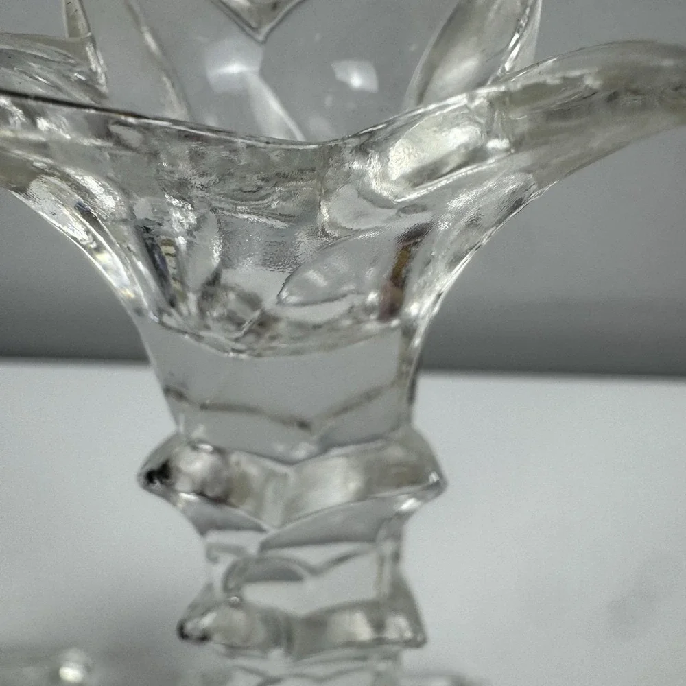 Vtg 1980s Crystal Clear Lead Crystal Candlesticks Pair USA Art Deco Style‎